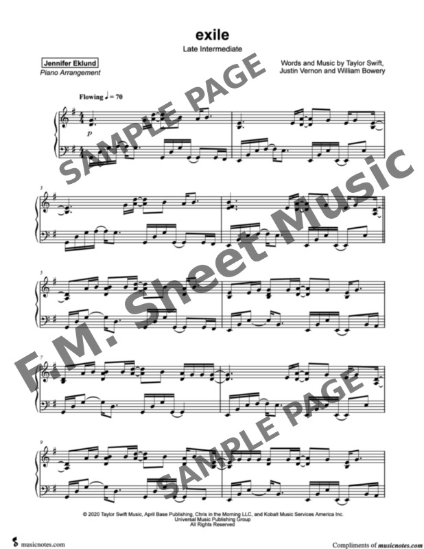 Exile (Late Intermediate Piano) By Taylor Swift - F.M. Sheet Music